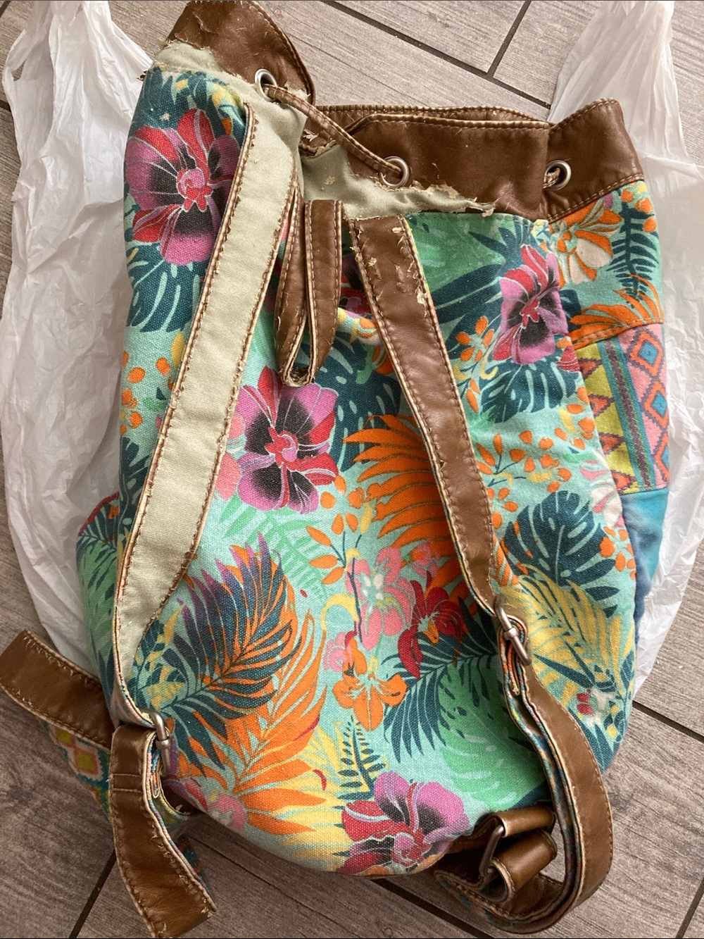 Union Bay Tropical Multicolor Boho Drawstring Backpack - Picture 2 of 3